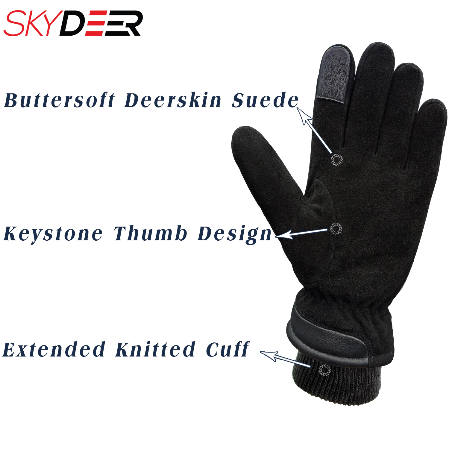 SKYDEER Winter Deerskin Leather Work Gloves for Men and Women, Warm TR2  Socked Lining for Cold Weather Work, Thermal Insulated Gloves (SD8684T/M) 