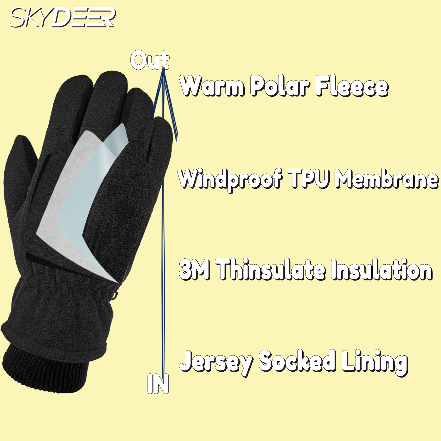 SKYDEER Men's Winter Snow Gloves with Soft Premium Genuine Deerskin Suede Leathe